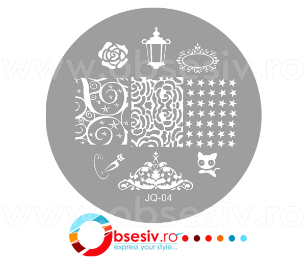Stampile unghii pe suport metalic, JQ-04, matrite unghii gravate adanc